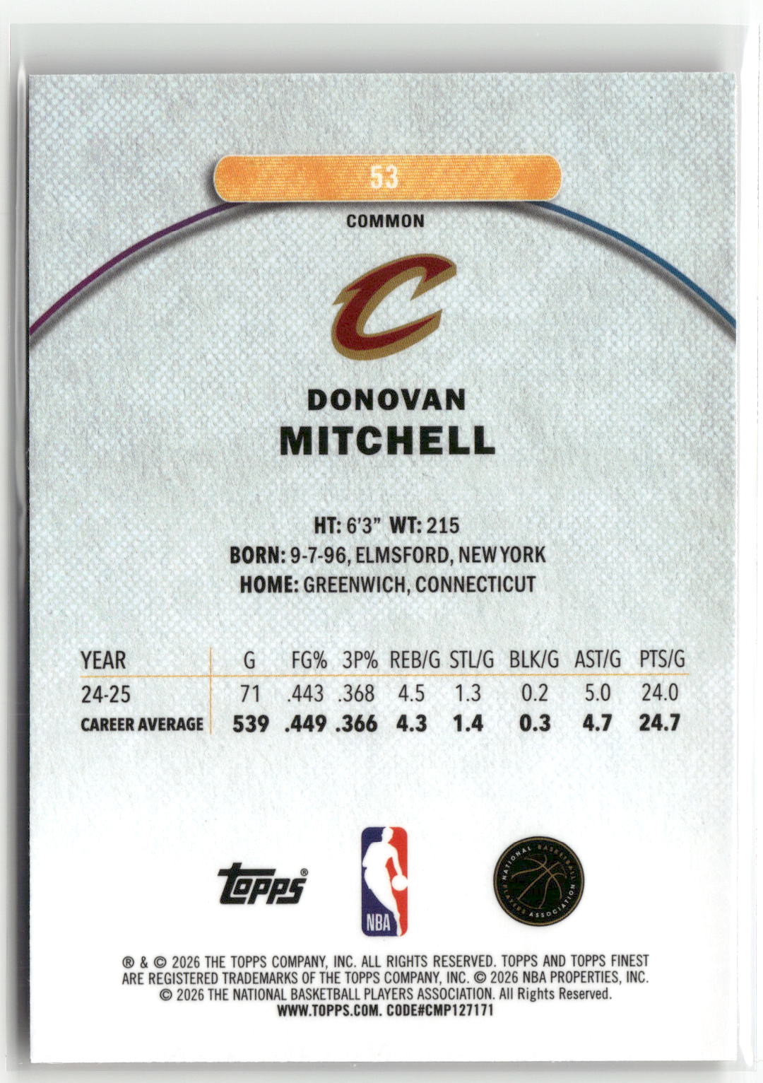 2025-26 Finest #53 Donovan Mitchell Oil Spill Refractor-2
