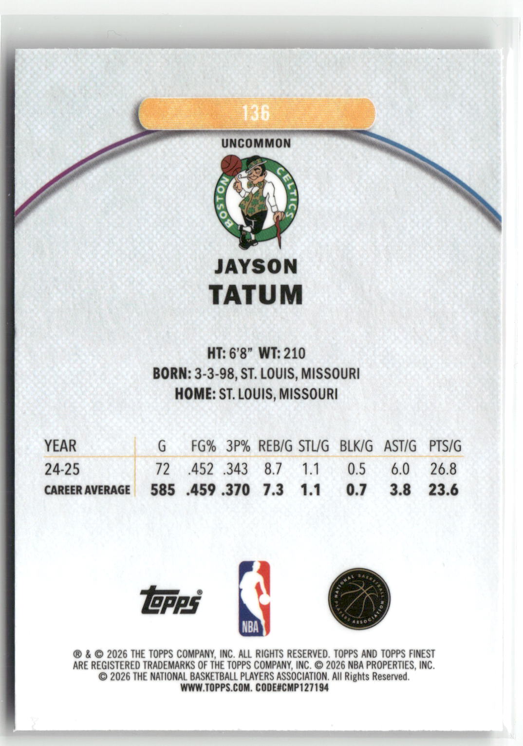 2025-26 Finest #136 Jayson Tatum-2