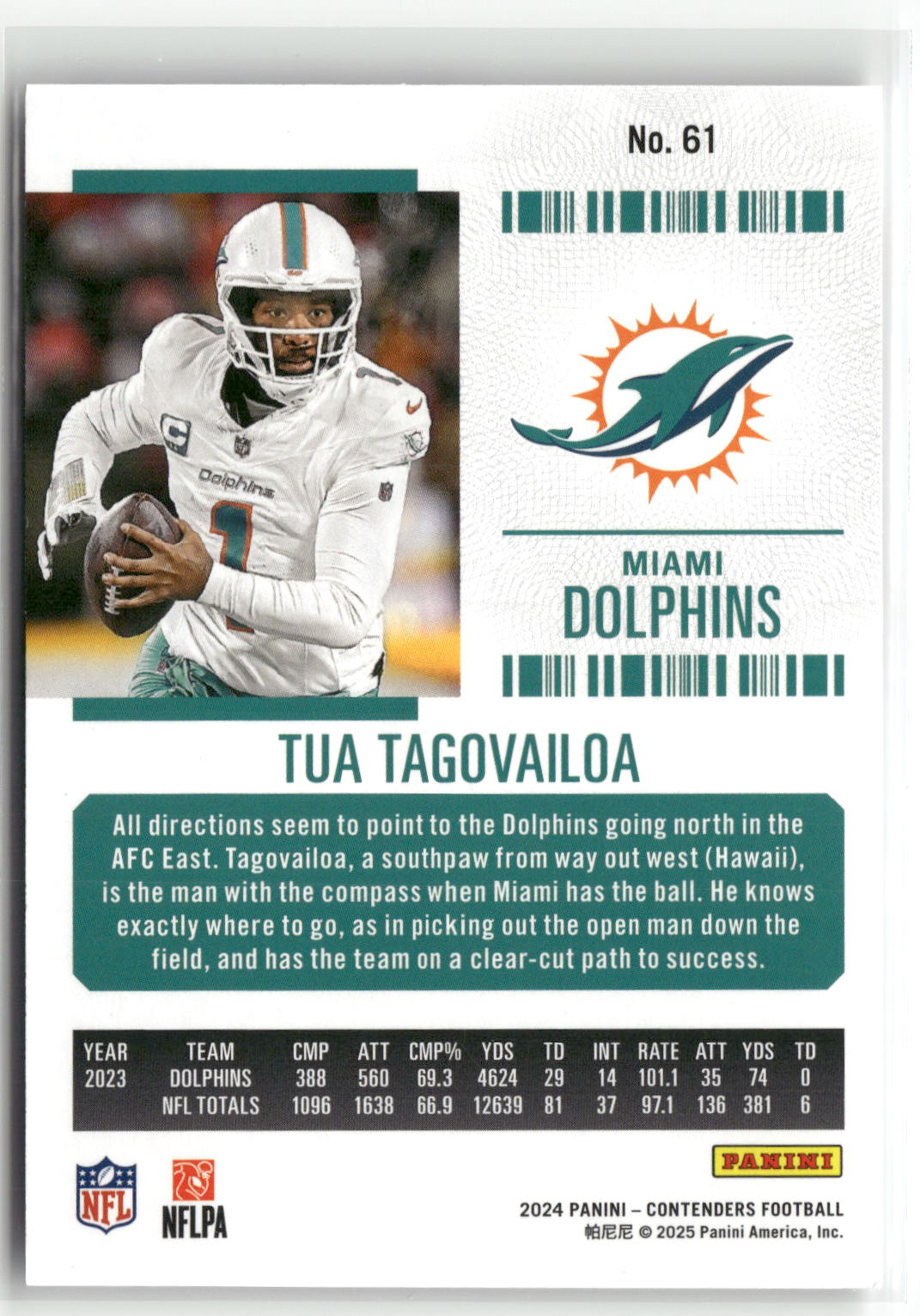 2024 Panini Contenders #61 Tua Tagovailoa Game Ticket Blue #/499-2