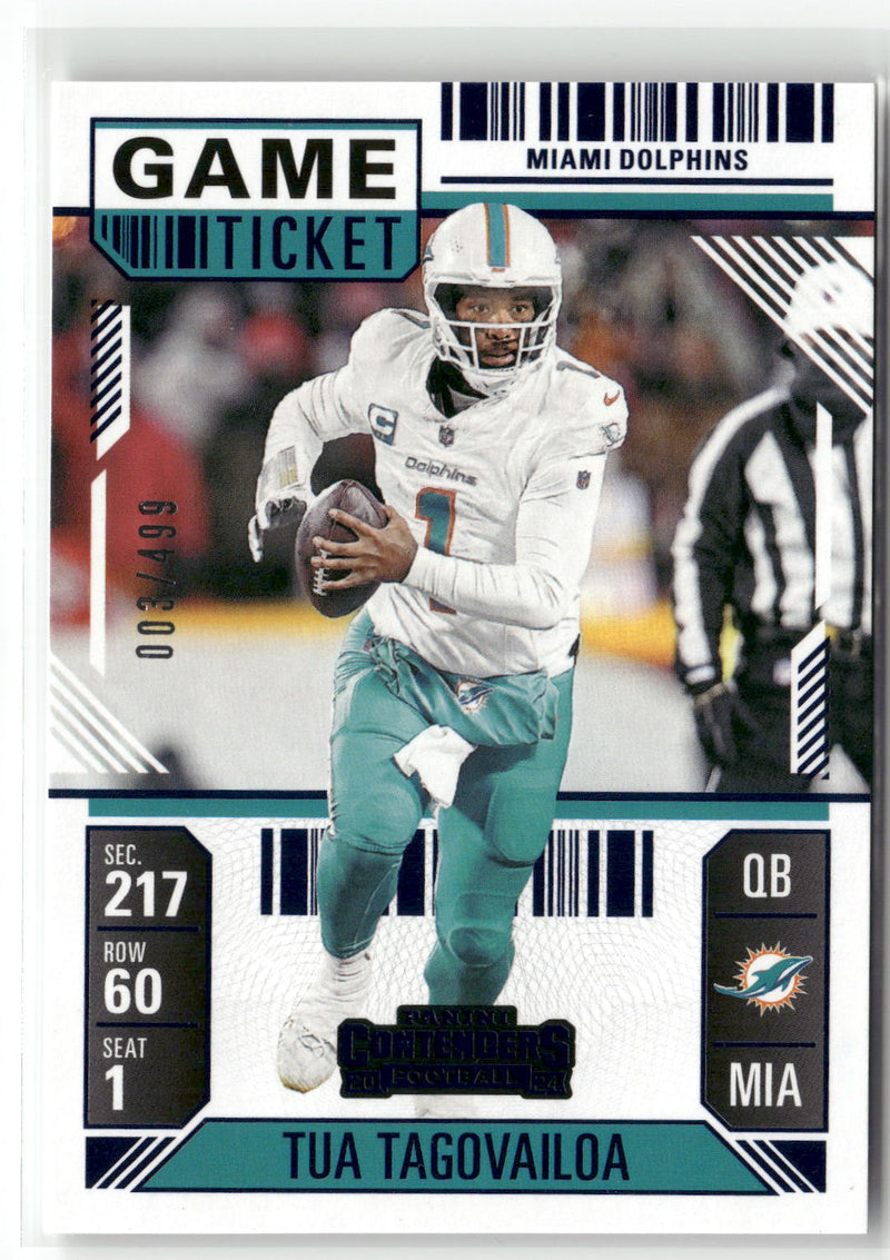 2024 Panini Contenders #61 Tua Tagovailoa Game Ticket Blue #/499-1