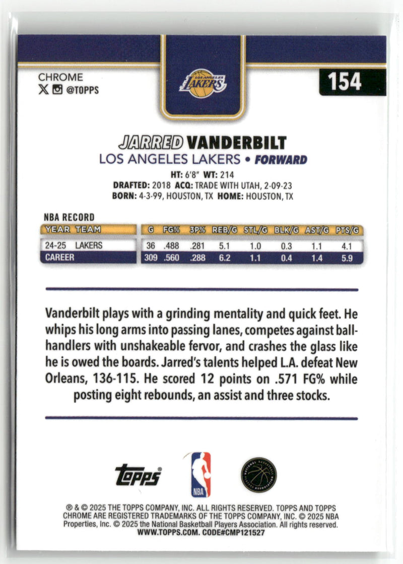 2025-26 Topps Chrome #154 Jarred Vanderbilt Green Refractor #/99-2