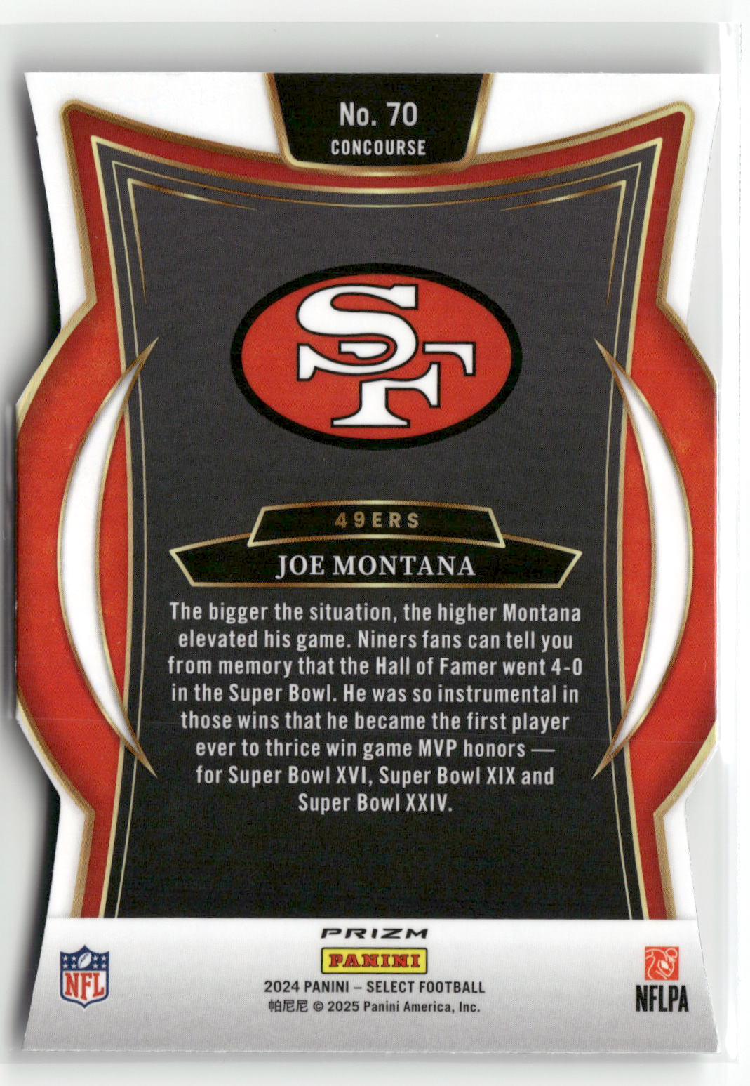 2024 Panini Select #70 Joe Montana Silver Prizm Die Cut-2