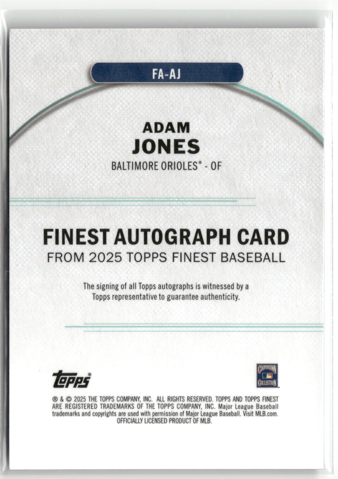 2025 Finest #FA-AJ Adam Jones Finest Autographs Purple Refractors #/125-2