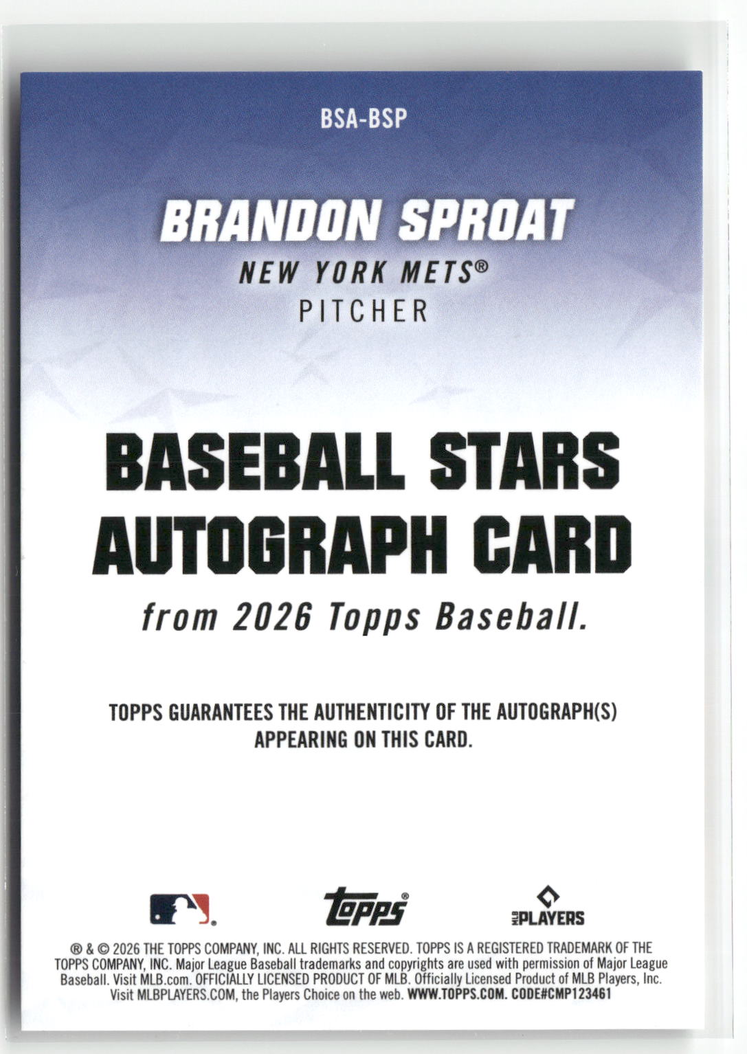 2026 Topps #BSA-BSP Brandon Sproat Baseball Stars Autographs (Series One)-2
