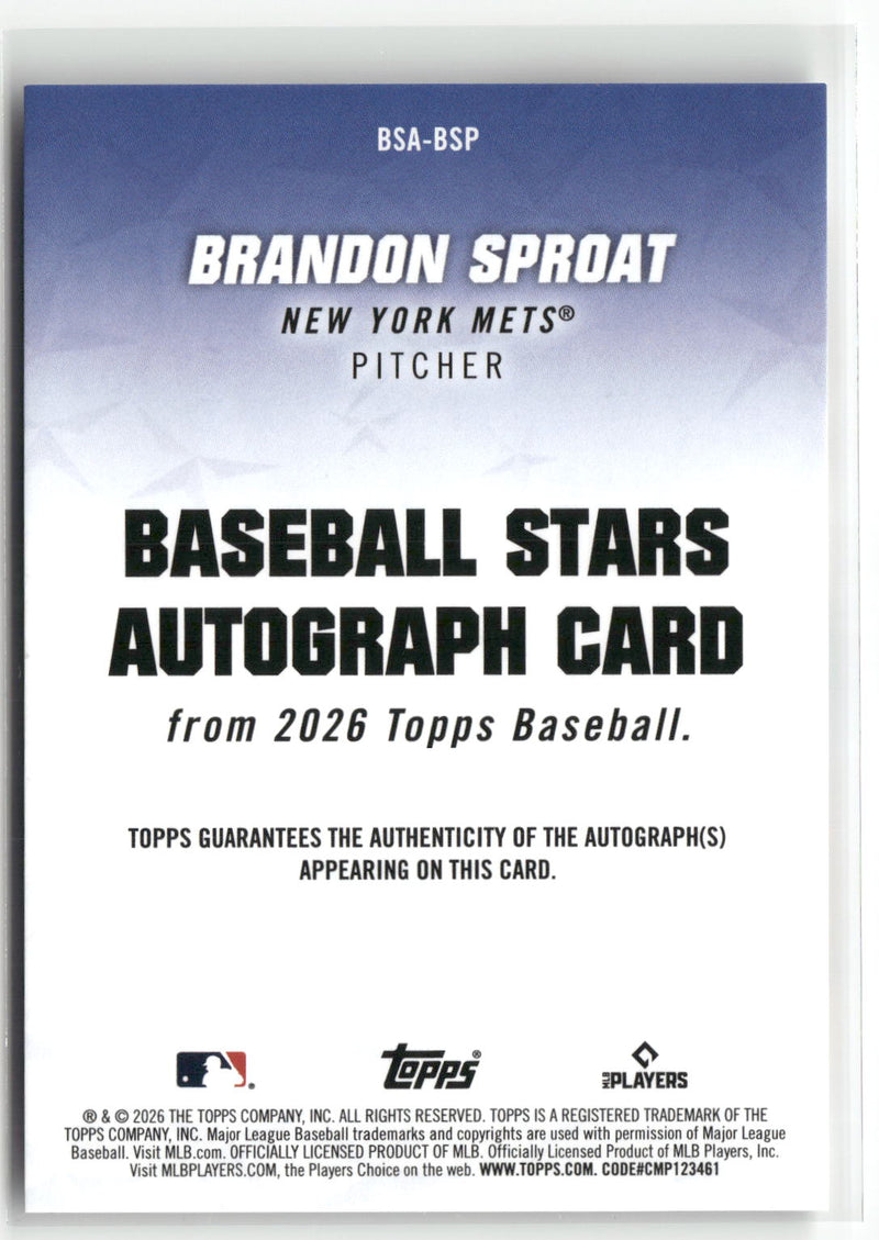 2026 Topps #BSA-BSP Brandon Sproat Baseball Stars Autographs (Series One)-2