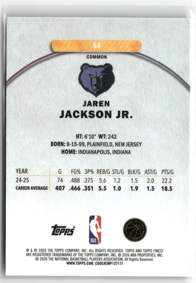 2025-26 Finest #94 Jaren Jackson Jr. Oil Spill Refractor-2