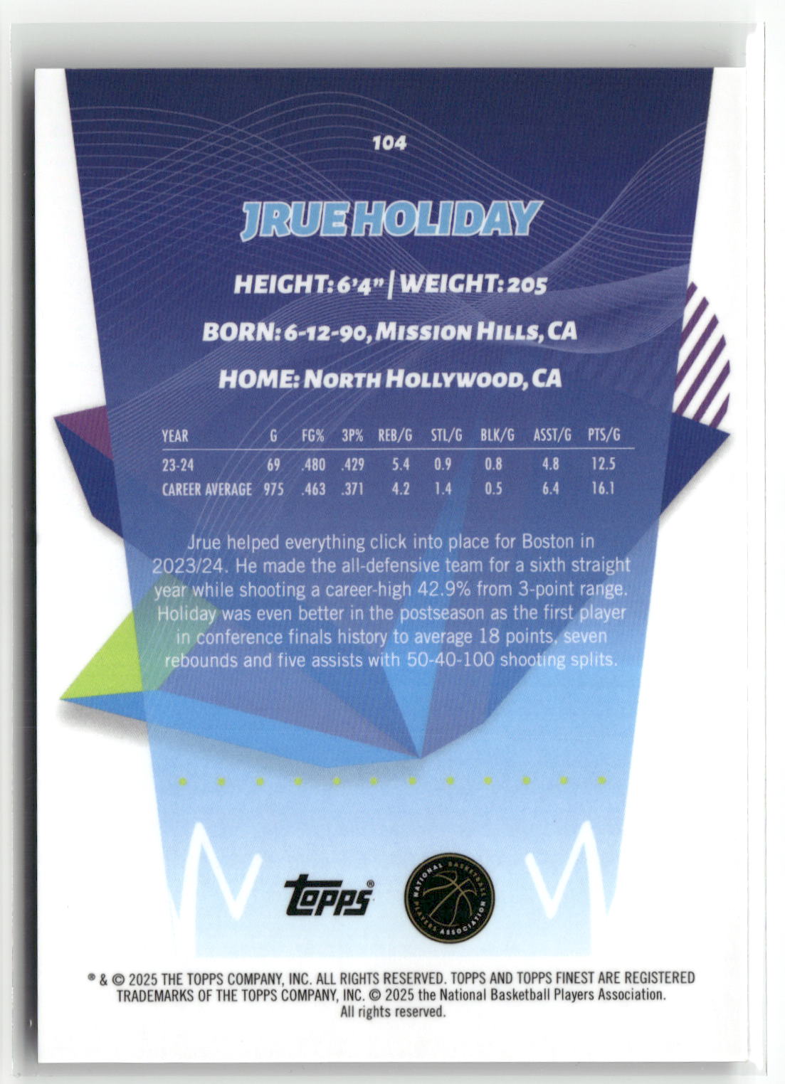 2024-25 Finest #104 Jrue Holiday Black #/20-2