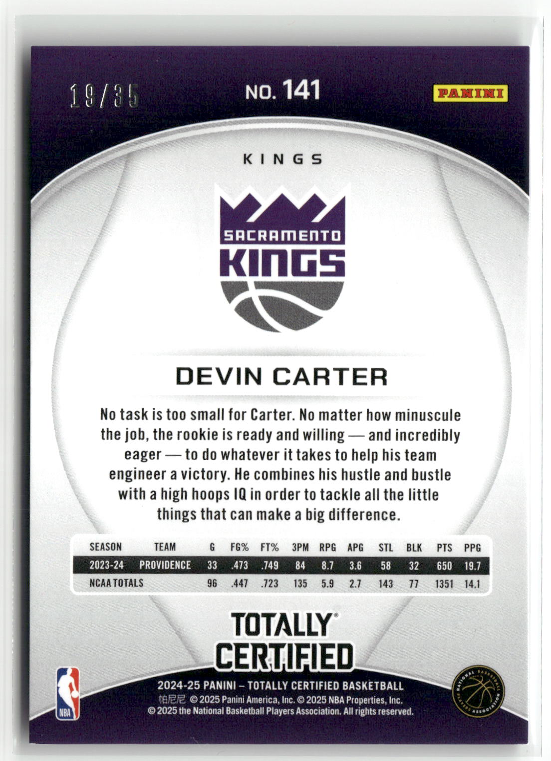2024-25 Panini Totally Certified #141 Devin Carter Blue Camo Platinum #/35-2