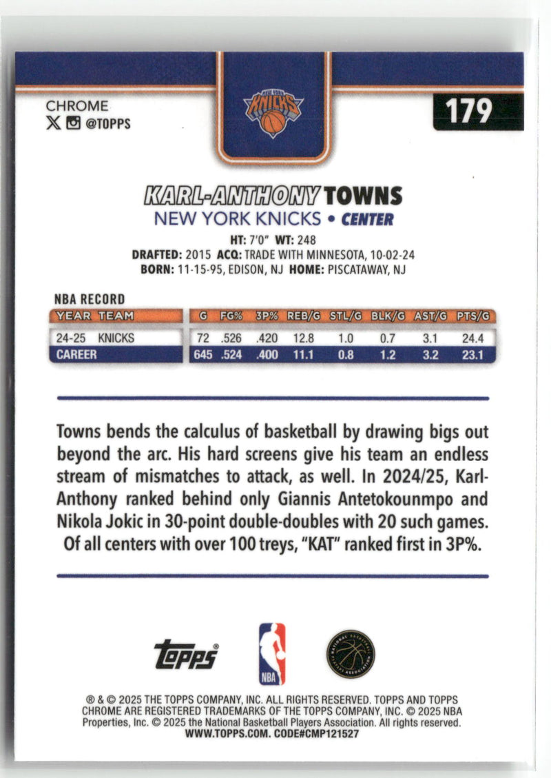 2025-26 Topps Chrome #179 Karl-Anthony Towns Refractor-2