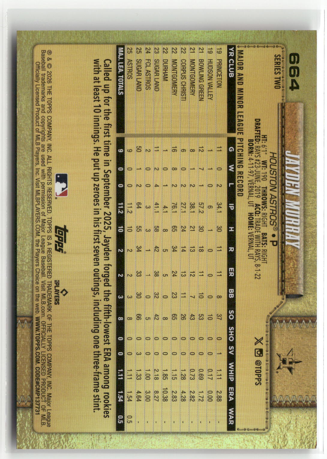 2026 Topps #664 Jayden Murray Golden Mirror Variations-2