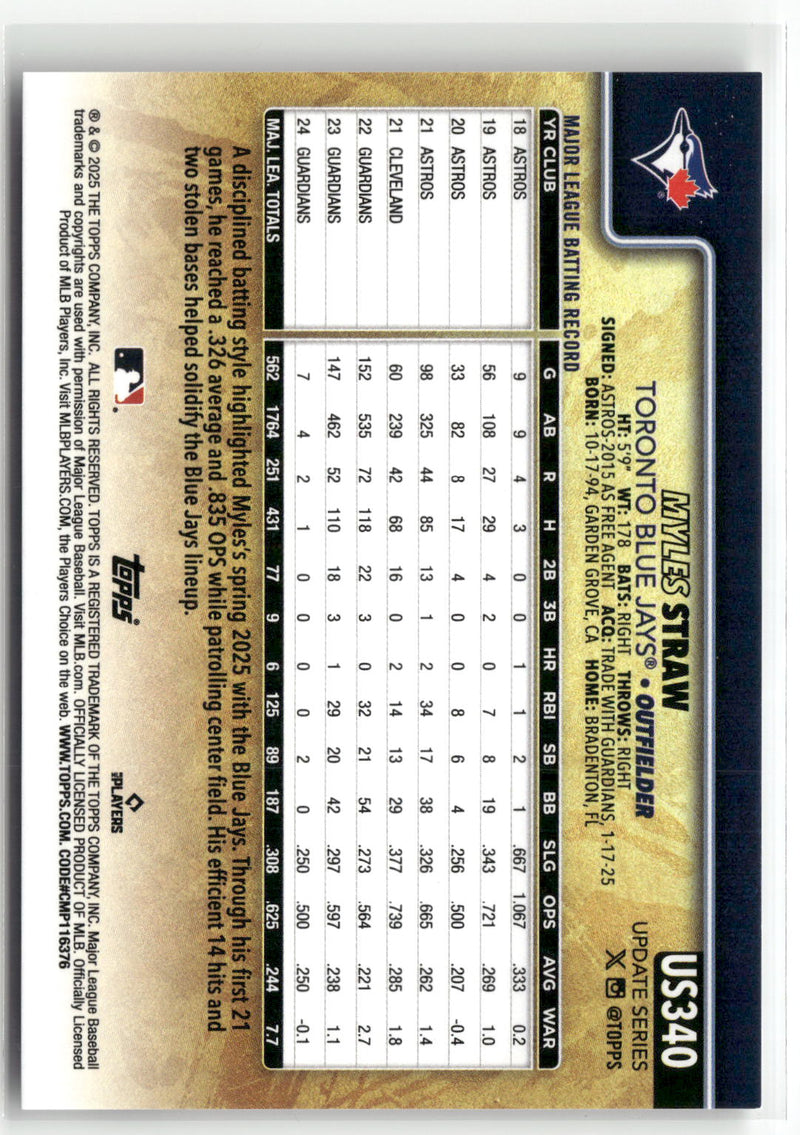 2025 Topps Update #US340 Myles Straw Golden Mirror Variations-2