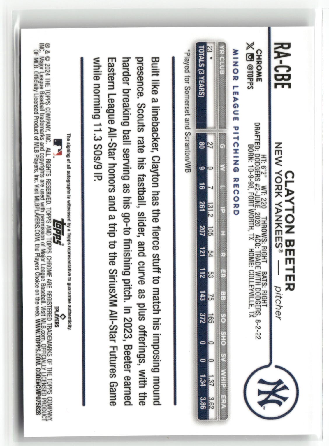 2024 Topps Chrome Update #RA-CBE Clayton Beeter Autographs-2
