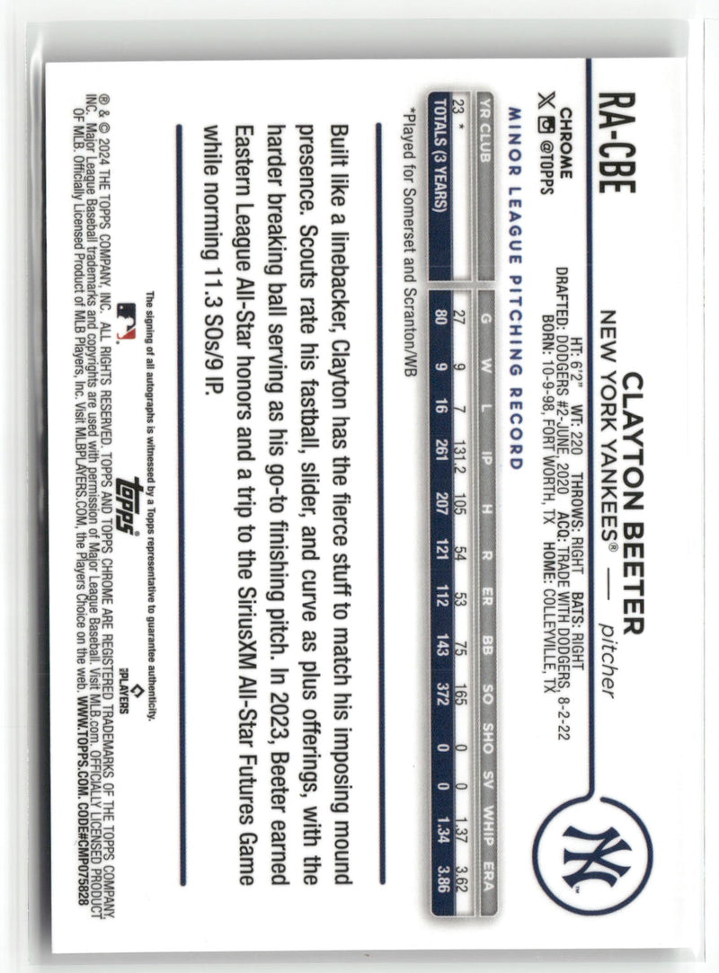 2024 Topps Chrome Update #RA-CBE Clayton Beeter Autographs-2