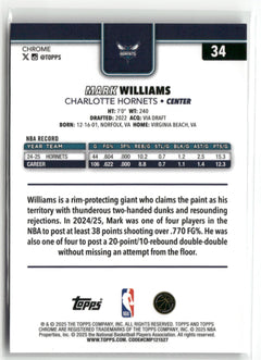 2025-26 Topps Chrome #34 Mark Williams Aqua Basketball Refractor #/199-2