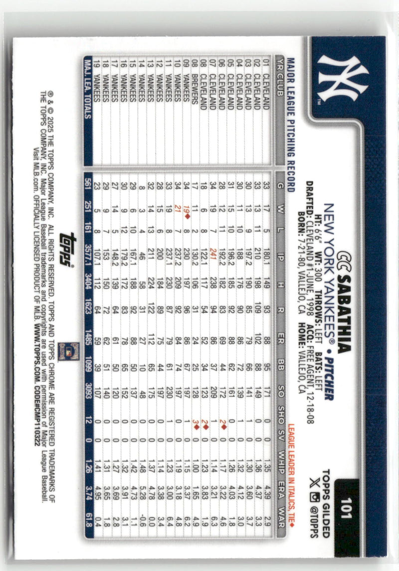 2025 Topps Gilded Collection #101 CC Sabathia #/99-2