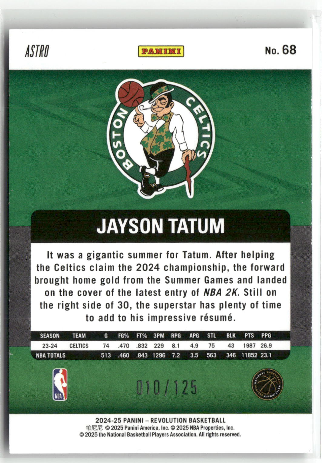 2024-25 Panini Revolution #68 Jayson Tatum Green Astro #/125-2