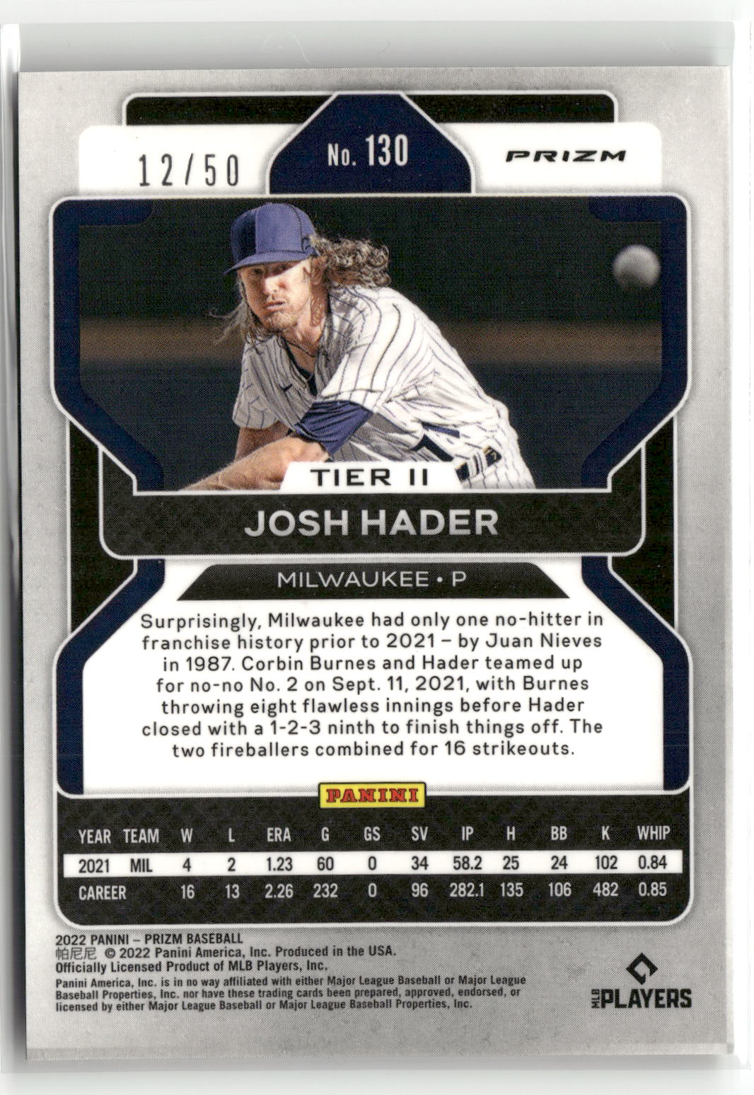 2022 Panini Prizm #130 Josh Hader Snakeskin Prizm #/50-2