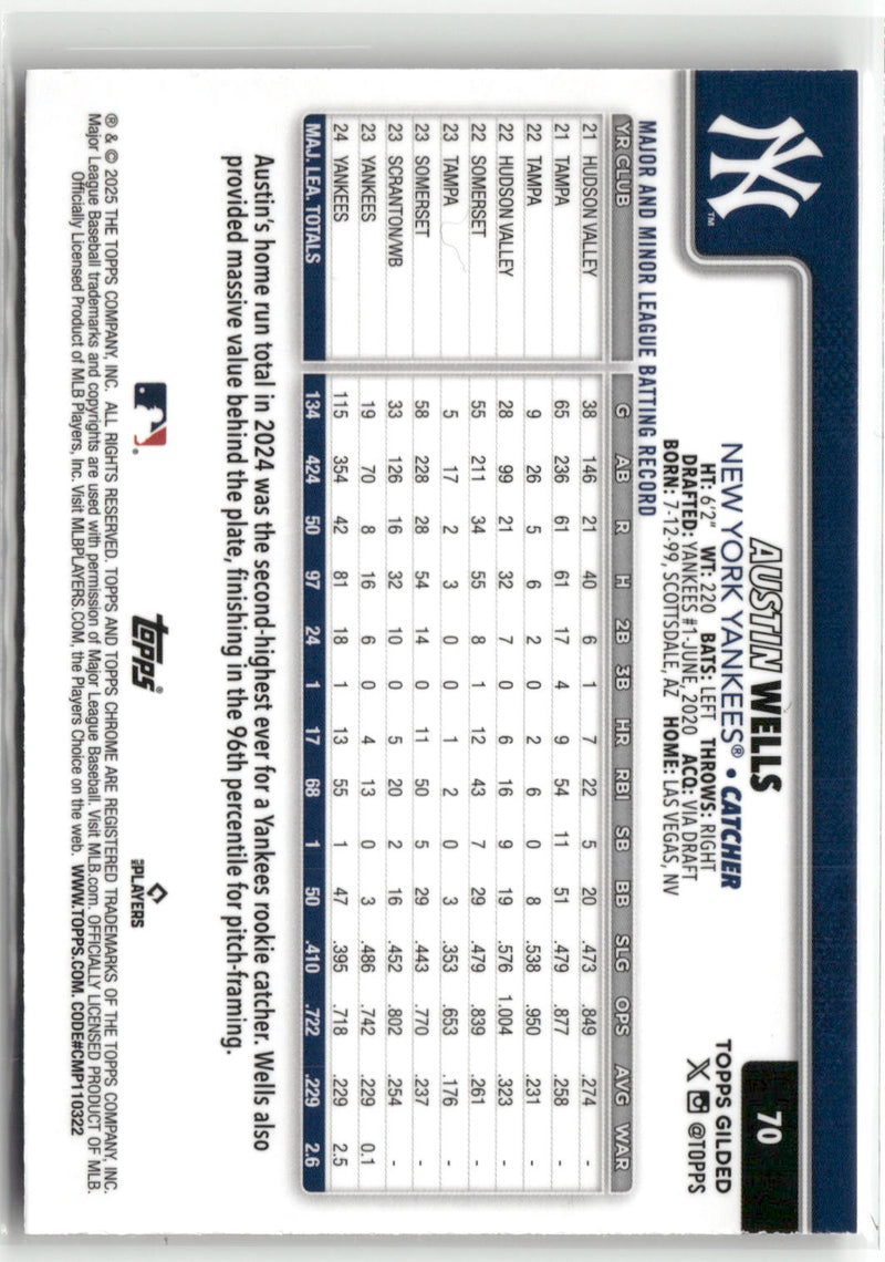 2025 Topps Gilded Collection #70 Austin Wells Gold Wave Refractors #/75-2