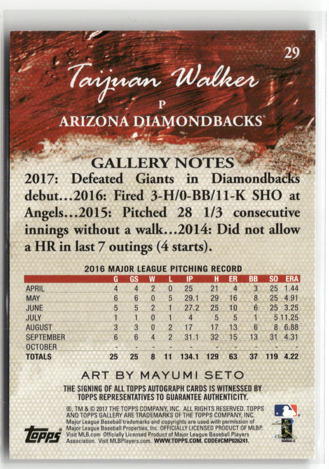 2017 Topps Gallery #29 Taijuan Walker Autographs Orange #/25-2
