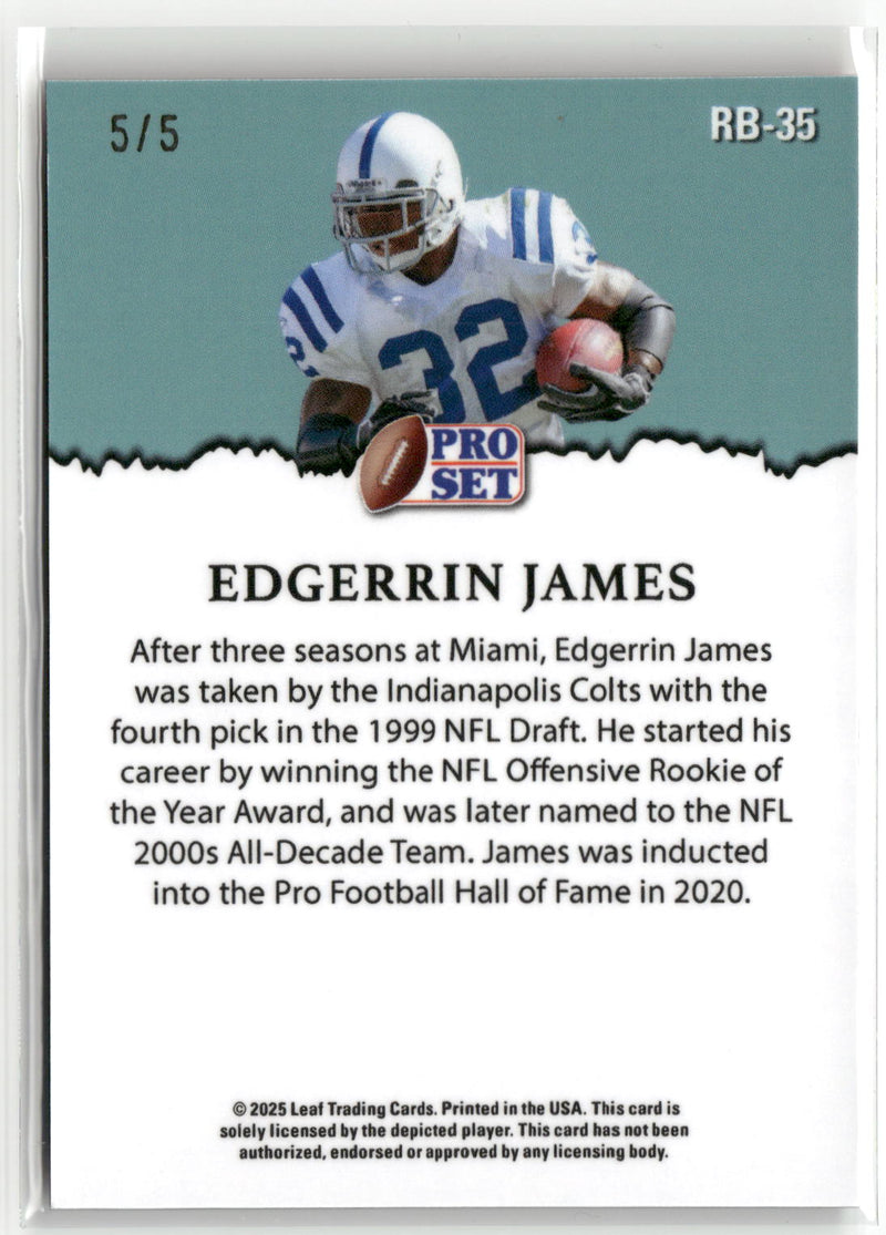 2025 Pro Set Metal #RB-35 Edgerrin James Retro Base Brite Brite Red #/5-2