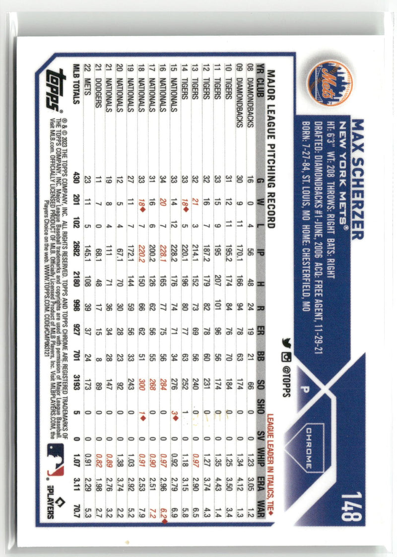 2023 Topps Chrome #148 Max Scherzer Green Sonar Refractors #/99-2