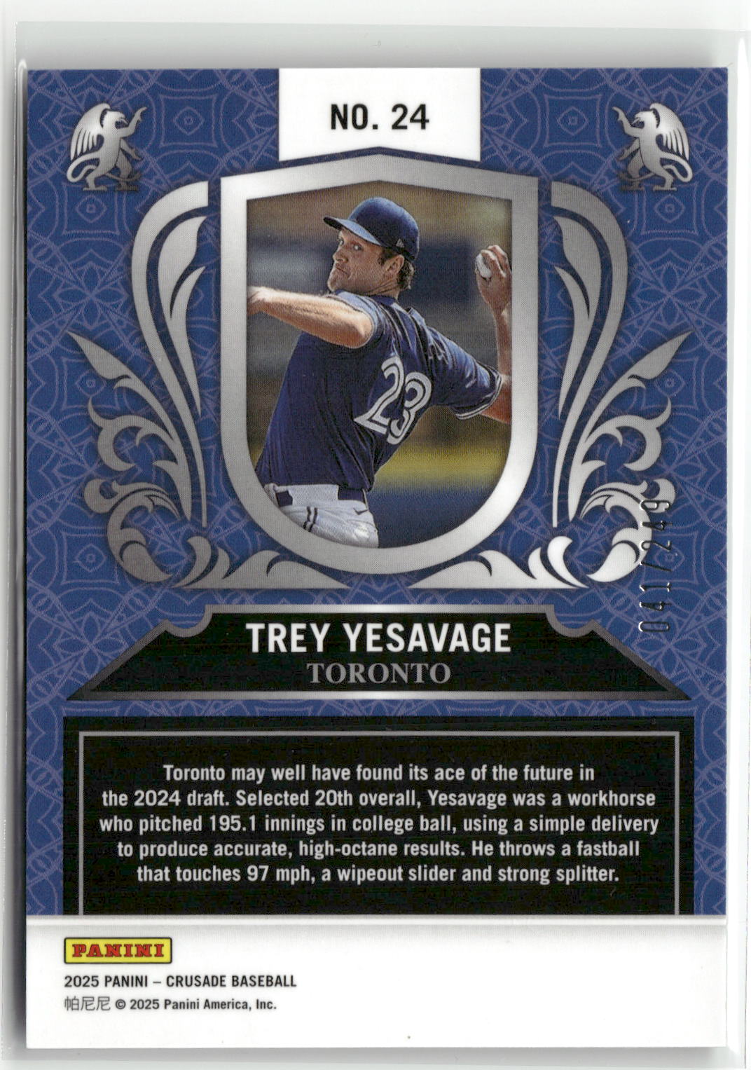 2025 Panini Crusade #24 Trey Yesavage Crusade Green #/249-2