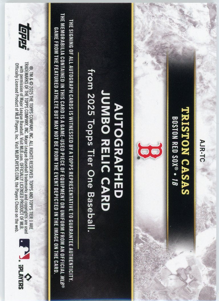 2025 Topps Tier One #AJR-TC Triston Casas Autographed Jumbo Relics #/199-2