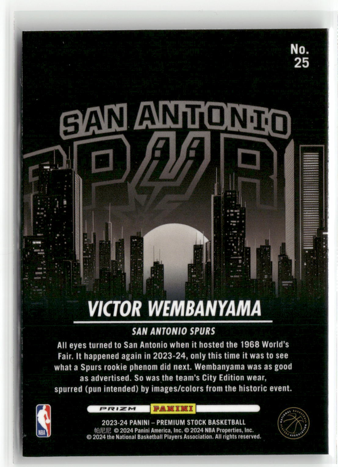 2023-24 Hoops Premium Stock #25 Victor Wembanyama City Edition Silver Prizm-2