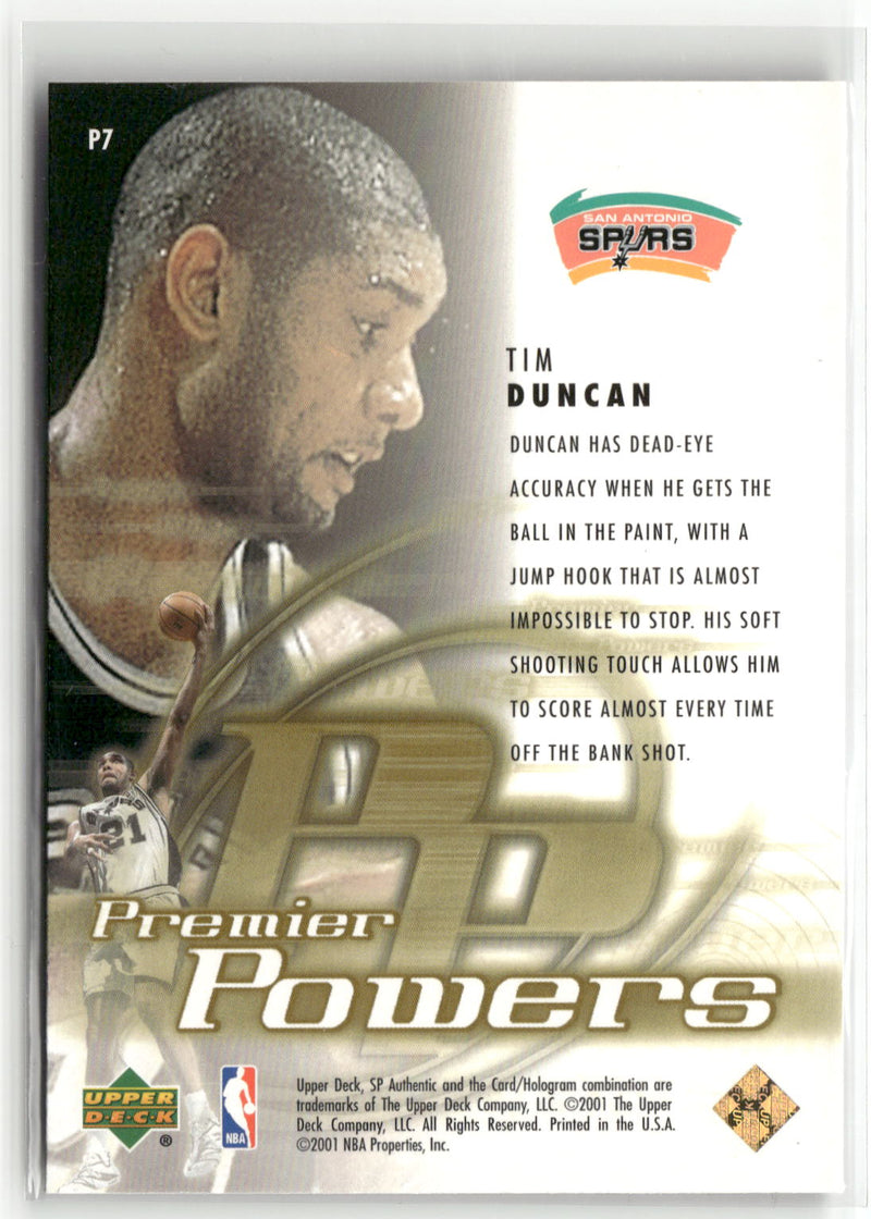 2000-01 SP Authentic #P7 Tim Duncan Premier Powers-2