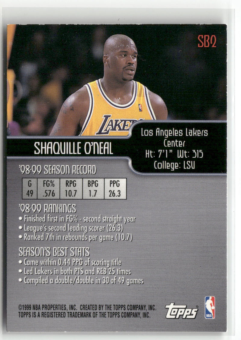 1999-00 Topps #SB2 Shaquille O'Neal Season's Best-2