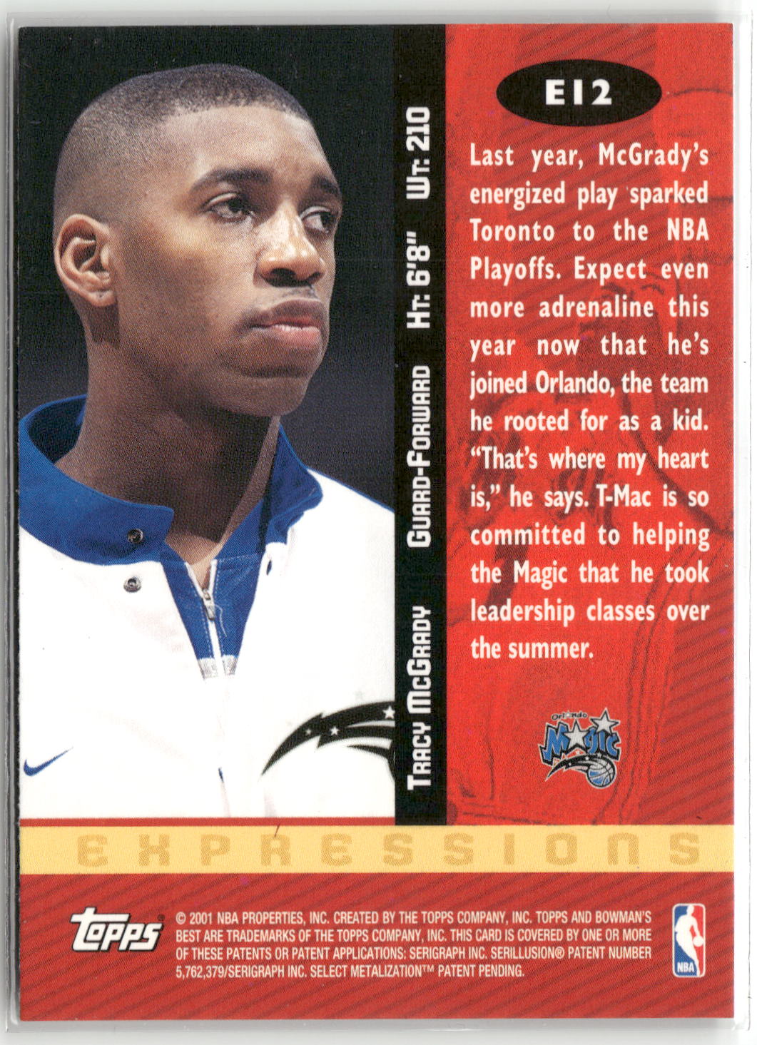 2000-01 Bowman's Best #E12 Tracy McGrady Expressions-2