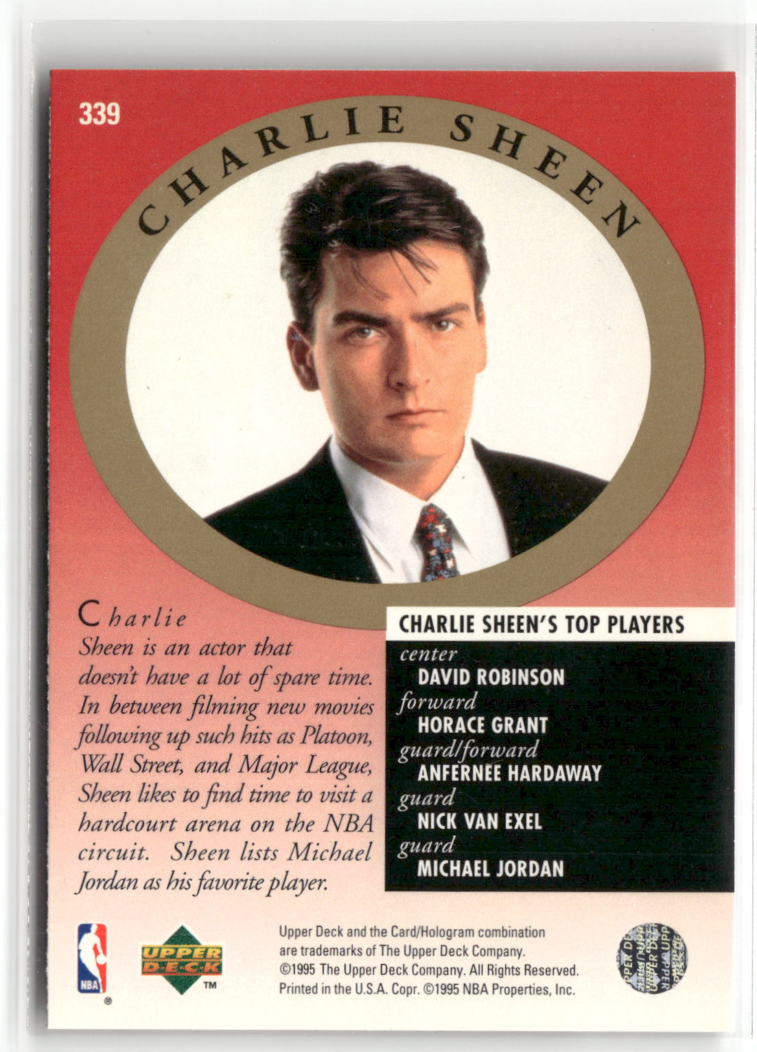 1995-96 Upper Deck #339 Michael Jordan / Charlie Sheen-2