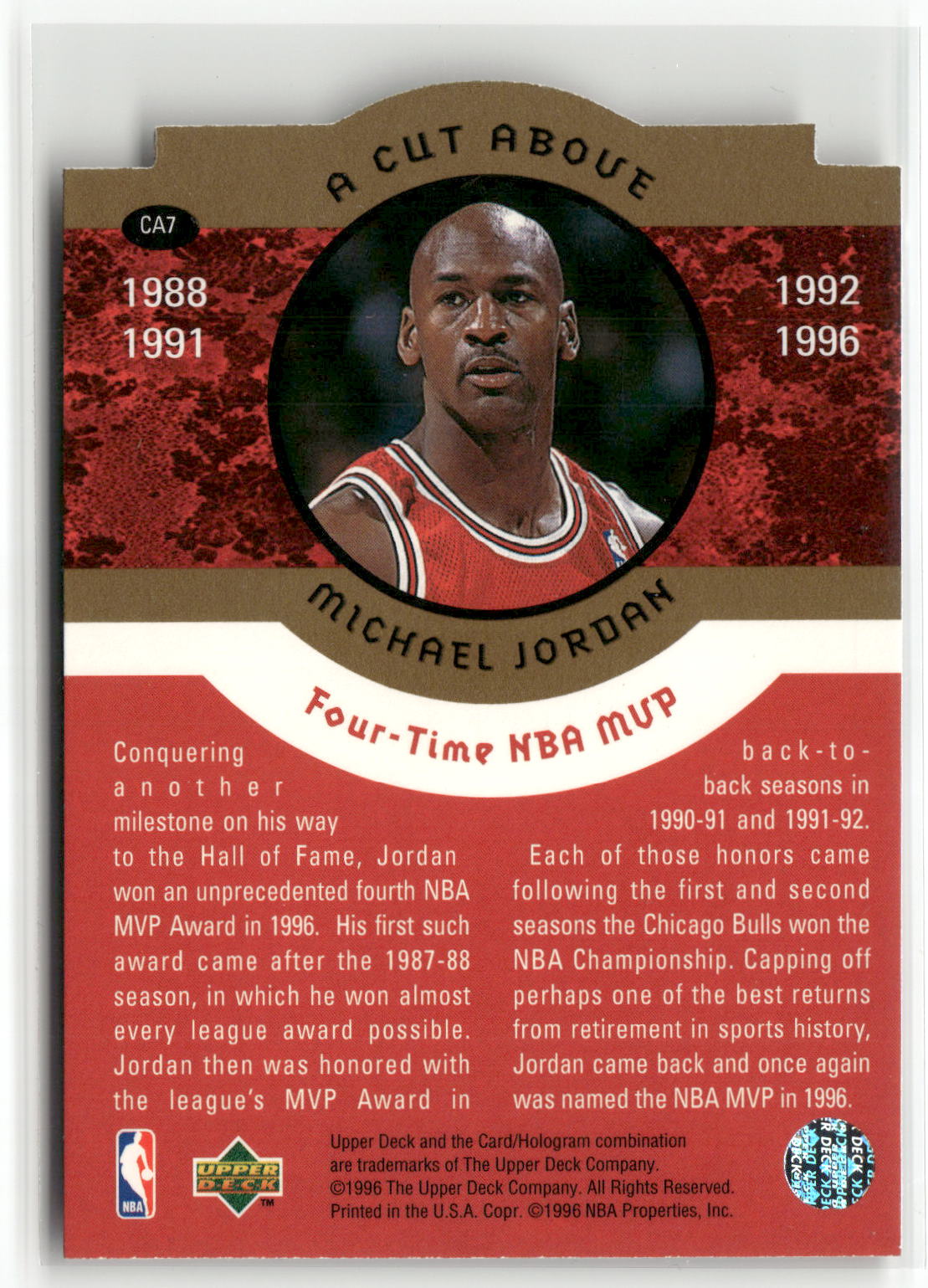1996-97 Collector's Choice #CA7 Michael Jordan A Cut Above: The Jordan Years-2