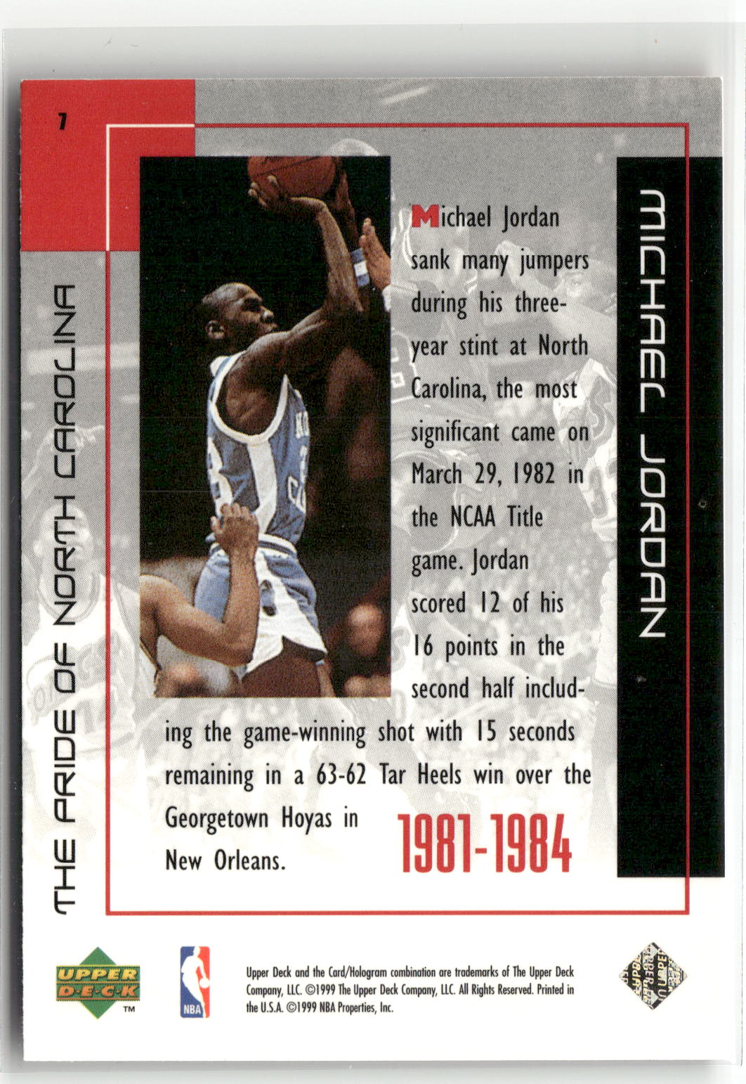 1999 Upper Deck Michael Jordan Career Collection #7 Michael Jordan-2