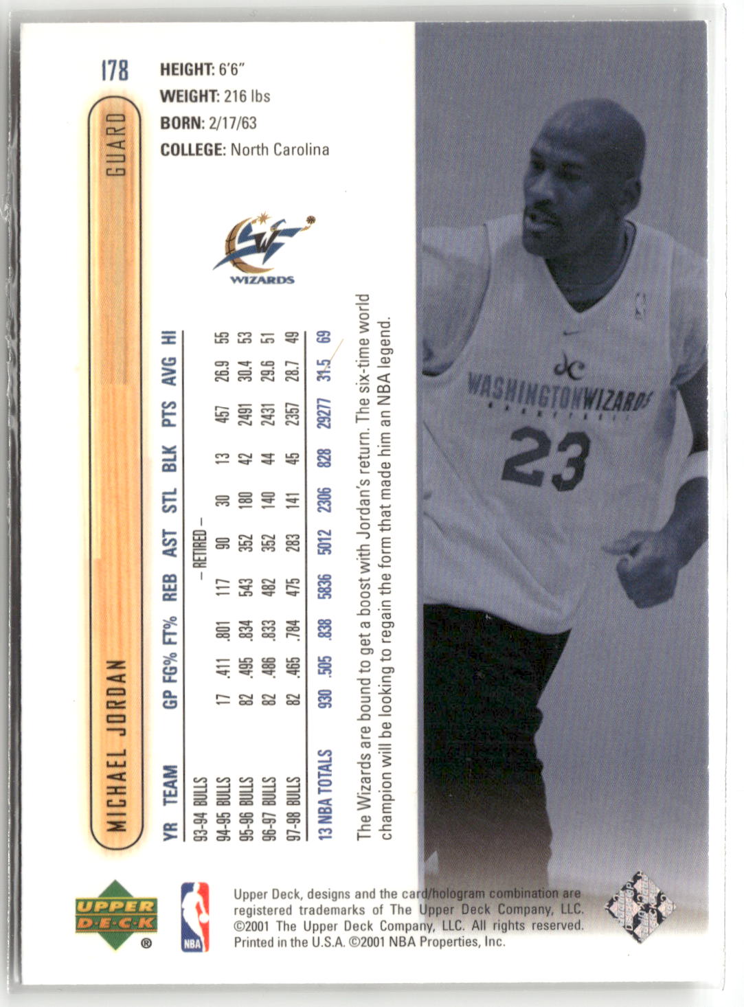 2001-02 Upper Deck #178 Michael Jordan