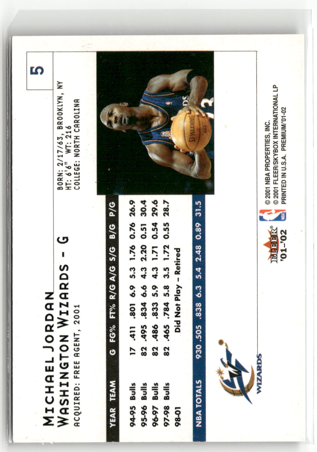 2001-02 Fleer Premium #5 Michael Jordan-2