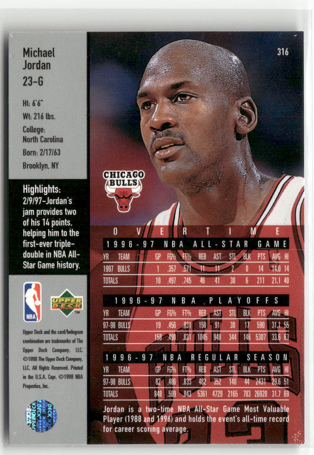 1997-98 Upper Deck #316 Michael Jordan-2