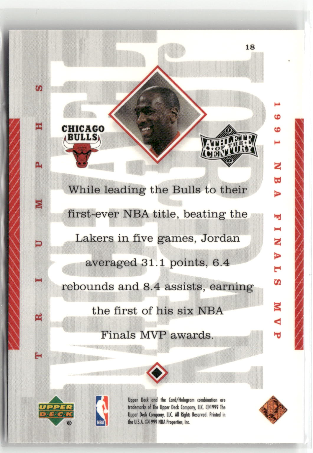 1999 Upper Deck Michael Jordan Athlete of the Century #18 Michael Jordan-2