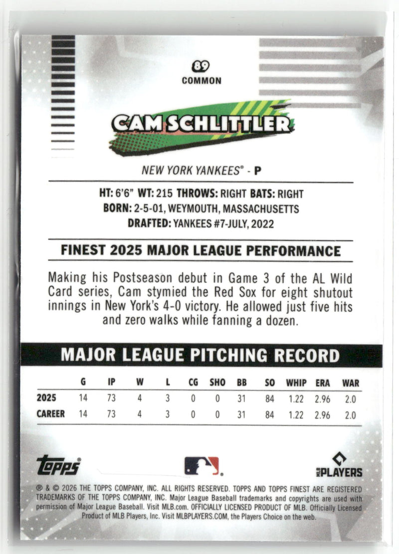 2026 Finest #89 Cam Schlittler Mini-Diamond Refractors-2
