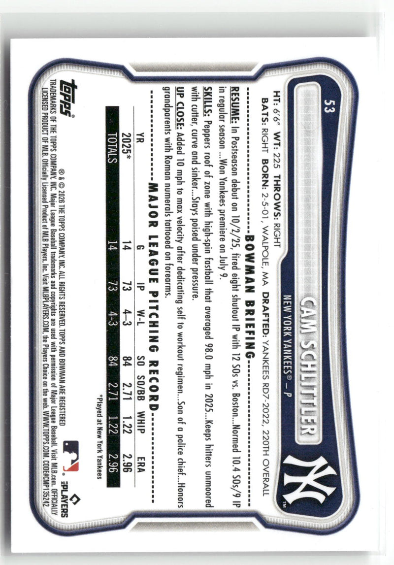 2026 Bowman #53 Cam Schlittler-2