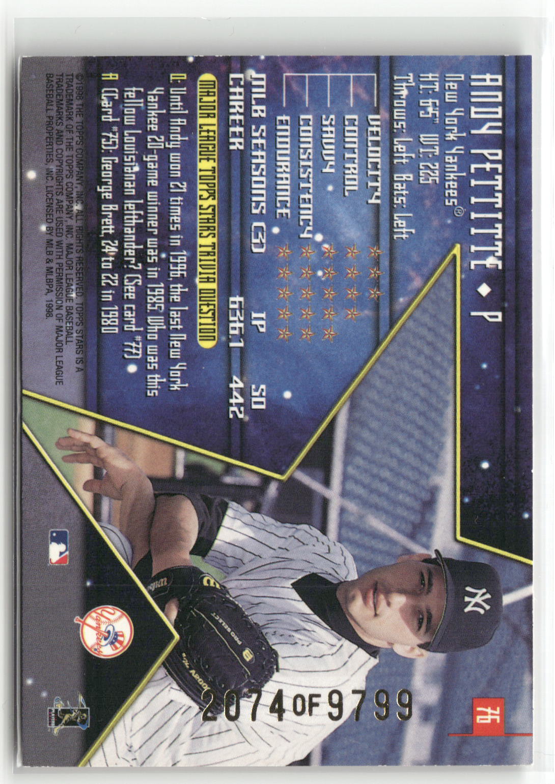 1998 Topps Stars #76 Andy Pettitte Bronze #/9799-2