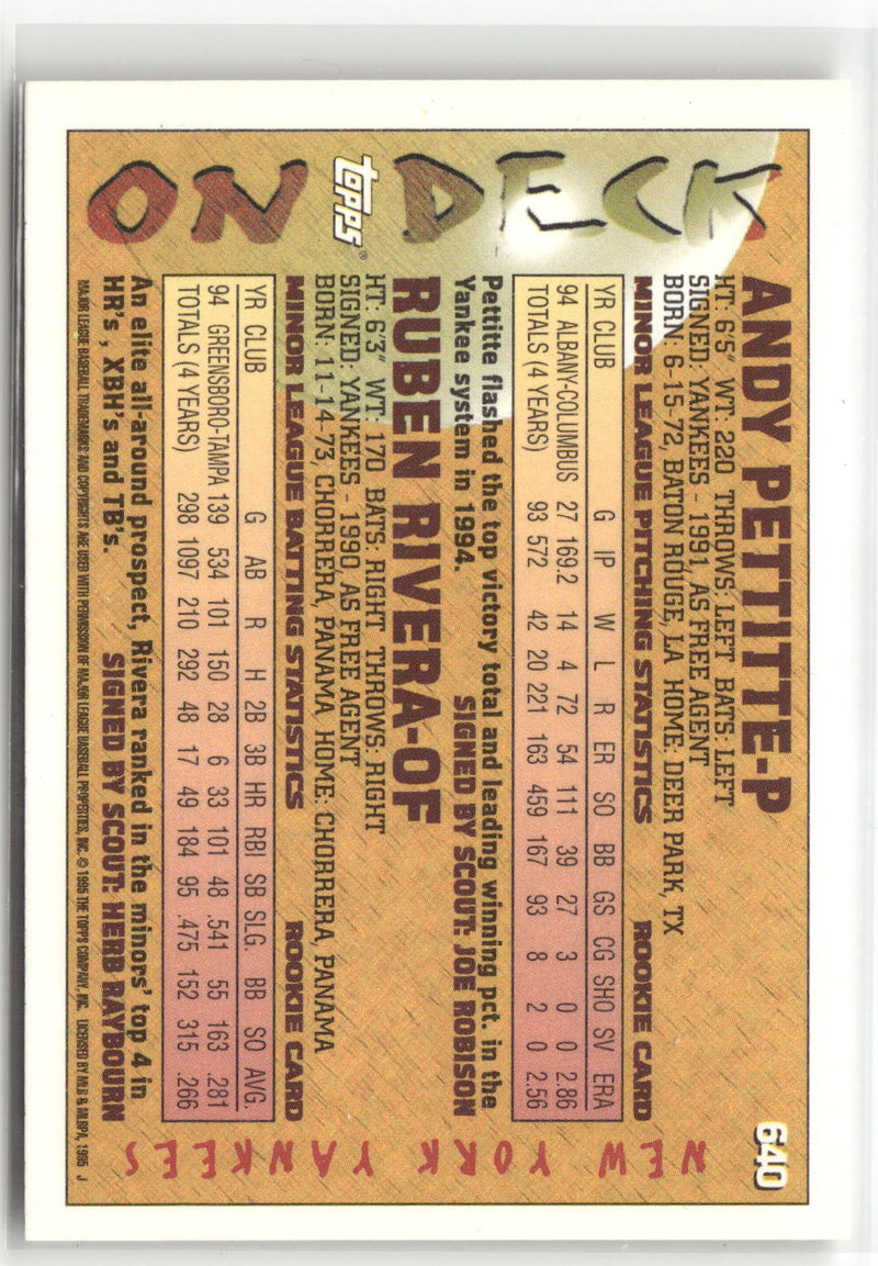 1995 Topps #640 Ruben Rivera / Andy Pettitte-2