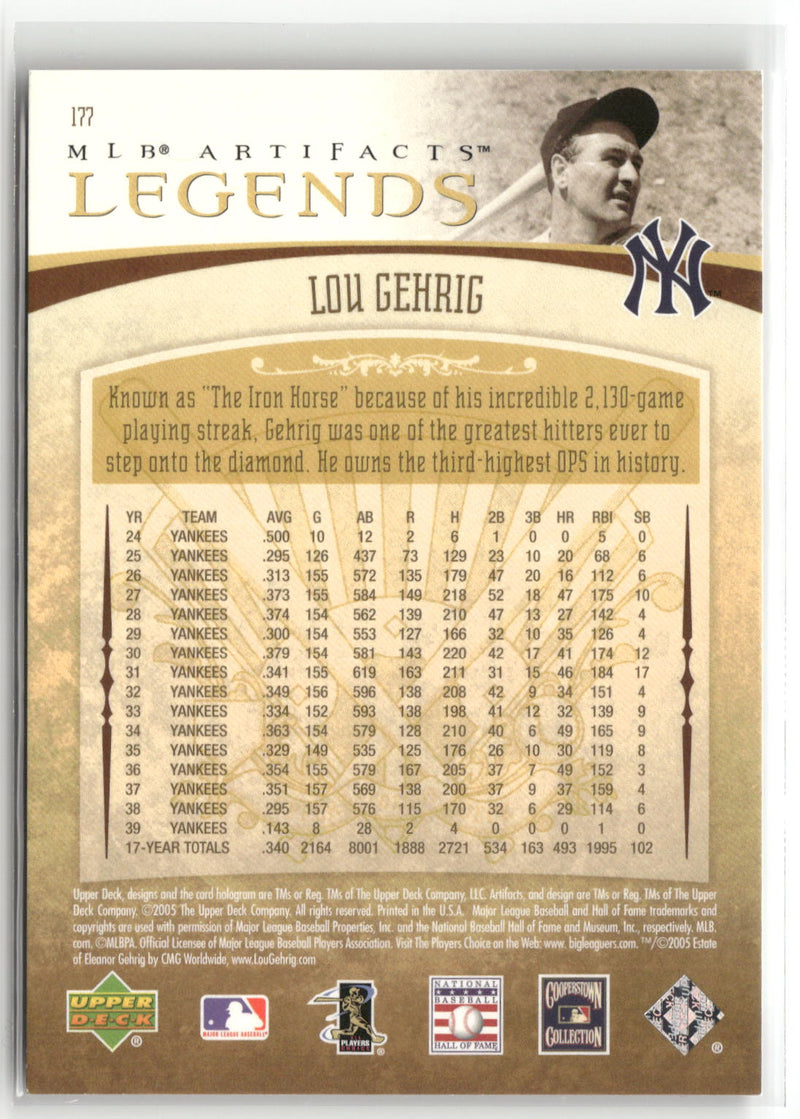 2005 Upper Deck Artifacts #177 Lou Gehrig #/1999-2