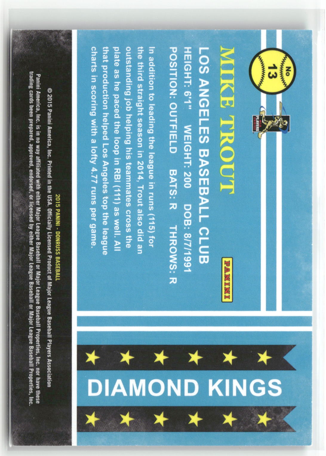 2015 Donruss #13 Mike Trout Stat Line Career #/305-2