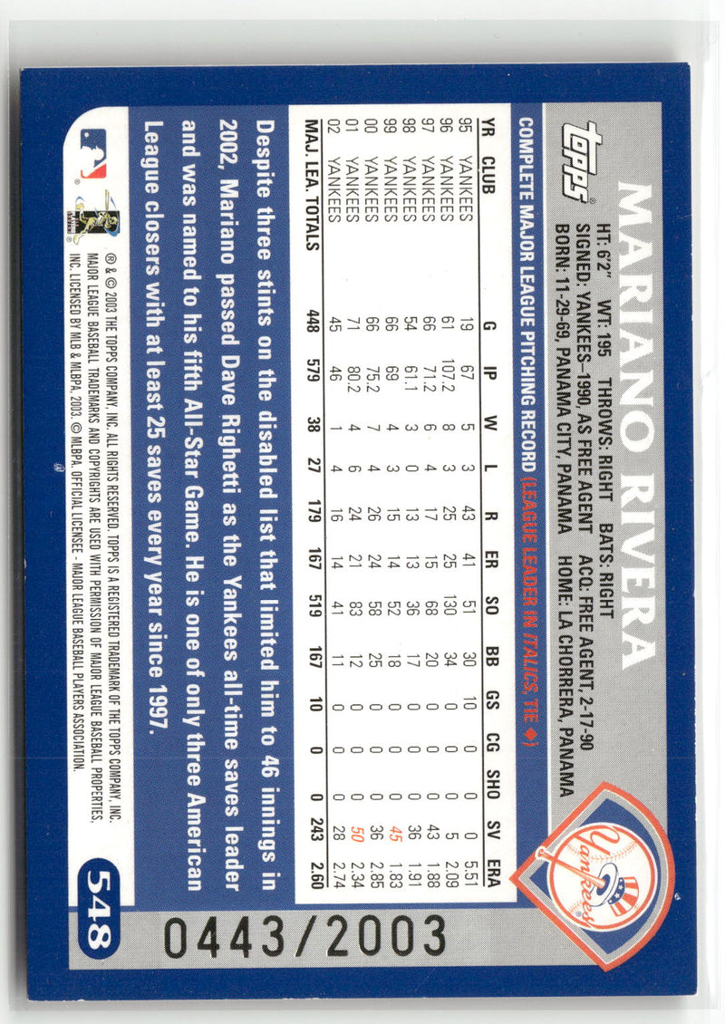 2003 Topps #548 Mariano Rivera Gold #/2003-2