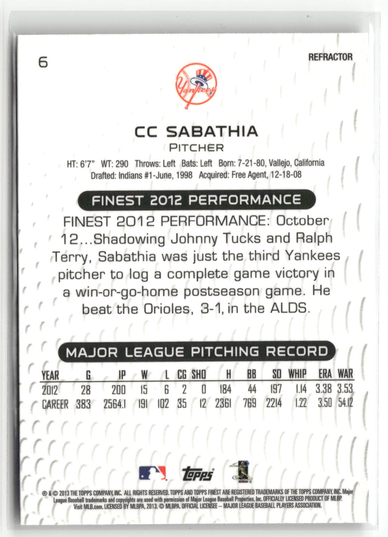 2013 Finest #6 CC Sabathia Refractors-2