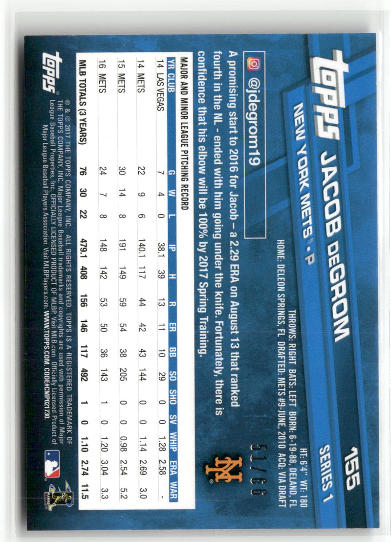 2017 Topps #155 Jacob deGrom Black #/66-2