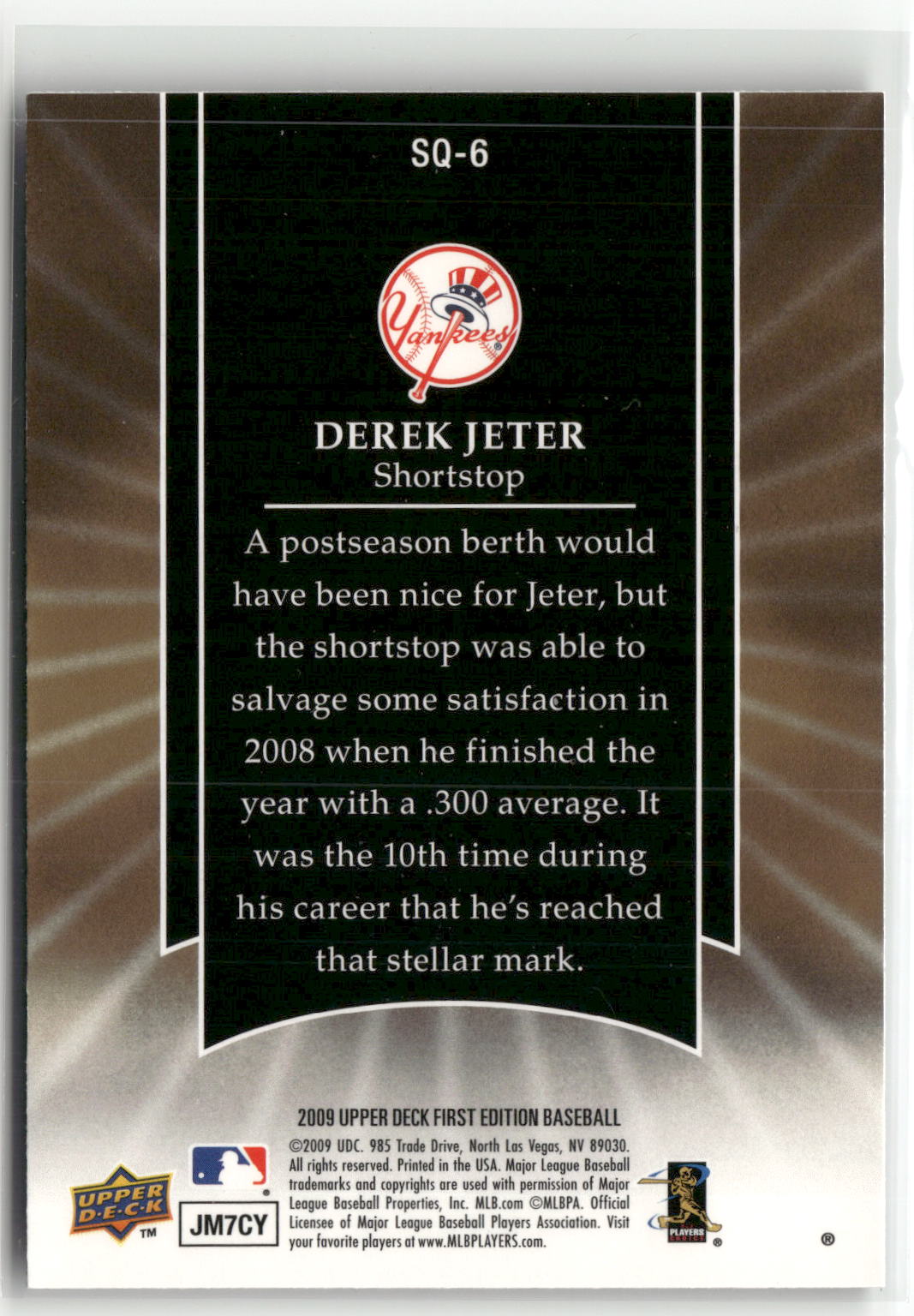 2009 Upper Deck First Edition #SQ-6 Derek Jeter StarQuest-2