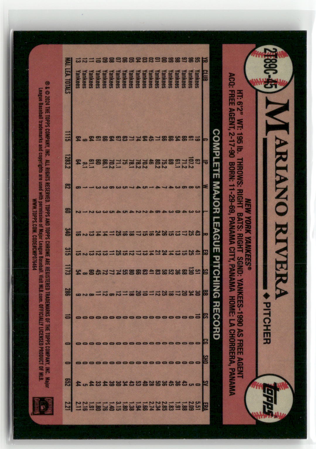 2024 Topps S2 #2T89C-45 Mariano Rivera 1989 35th Anniversary Chrome-2