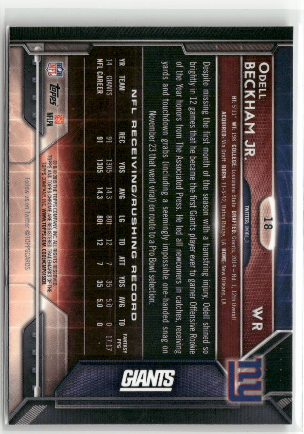 2015 Topps Chrome #18 Odell Beckham Jr. Xfractors-2